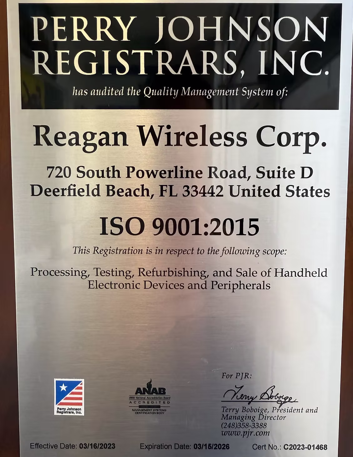 Reagan Wireless R2v3 certificate