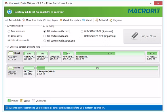 Data-wiping software running on a connected device